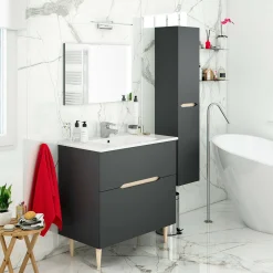 Mobile bagno con specchio 80x45x80h cm antracite e rovere - Avona