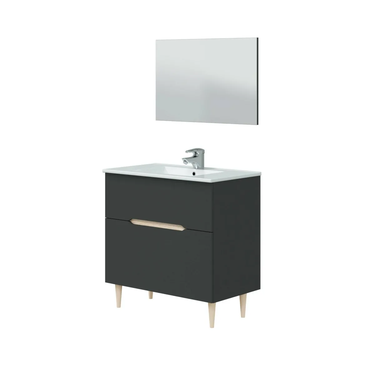 Mobile bagno con specchio 80x45x80h cm antracite e rovere - Avona