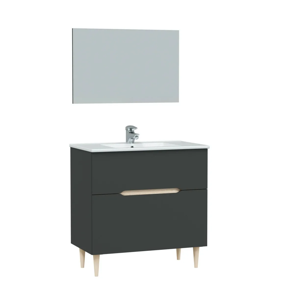 Mobile bagno con specchio 80x45x80h cm antracite e rovere - Avona