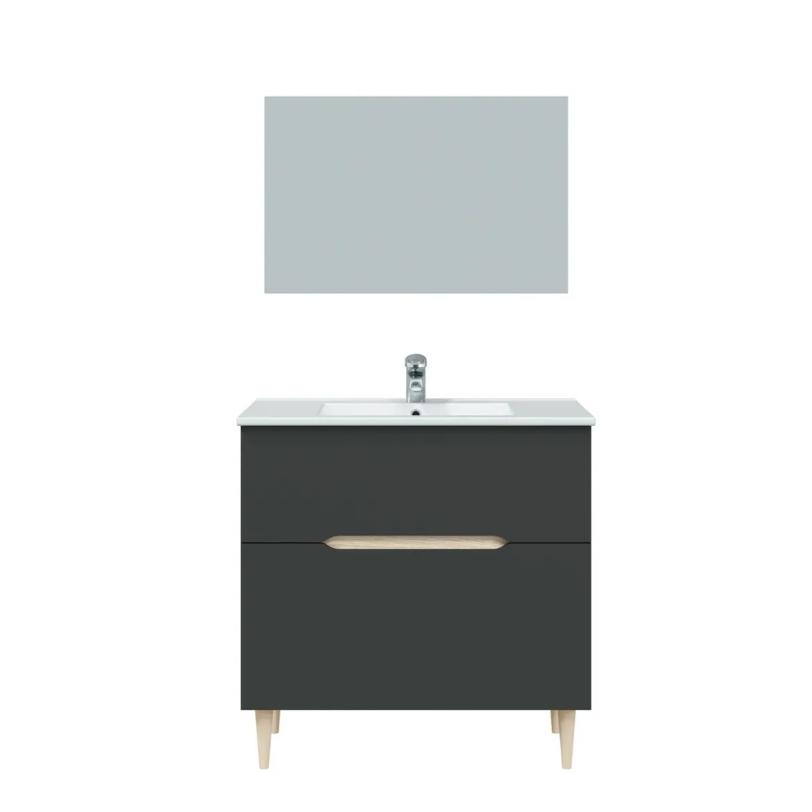 Mobile bagno con specchio 80x45x80h cm antracite e rovere - Avona