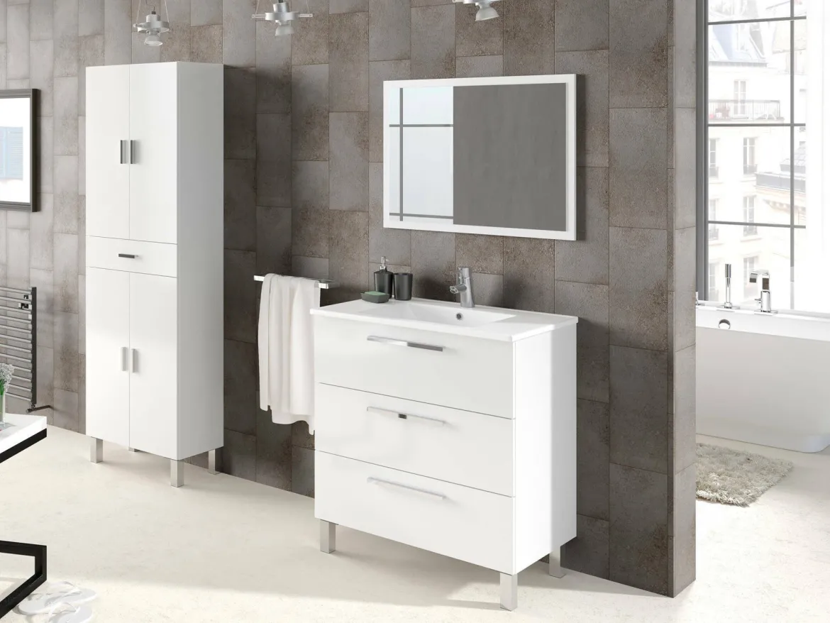Mobile bagno moderno 3 cassetti 80x86x45h cm bianco lucido - Elleboro