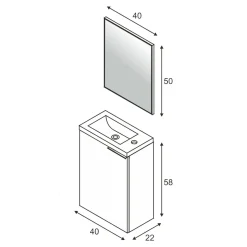 Mobile bagno sospeso con specchio 40x58x22h cm bianco lucido - Akamaru