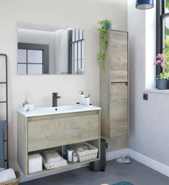 Mobile bagno sospeso con specchio 80x57x45h cm bianco lucido - Albino