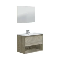 Mobile bagno sospeso con specchio 80x57x45h cm bianco lucido - Albino