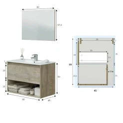 Mobile bagno sospeso con specchio 80x57x45h cm bianco lucido - Albino