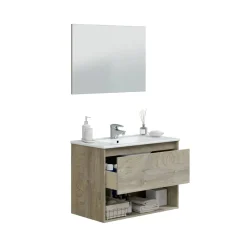 Mobile bagno sospeso con specchio 80x57x45h cm bianco lucido - Albino