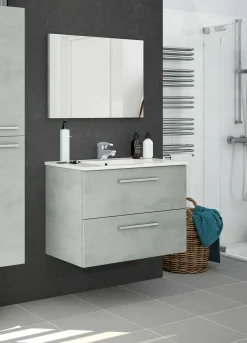 Mobile bagno sospeso con specchio 80x57x45h cm cemento - Albino