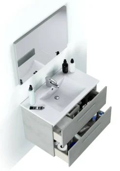 Mobile bagno sospeso con specchio 80x57x45h cm cemento - Albino