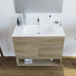Mobile bagno sospeso con specchio 80x64x45h cm quercia - Enio