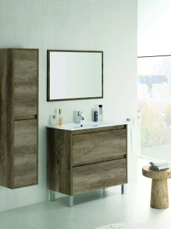Mobile bagno sospeso con specchio 80x80x45h cm quercia - Alis