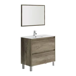 Mobile bagno sospeso con specchio 80x80x45h cm quercia - Alis