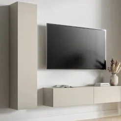 Mobile Colonna Beige 4 Ripiani Un'anta 35x32x168h cm, Supporta Fino a 3 kg per Ripiano - Chiari
