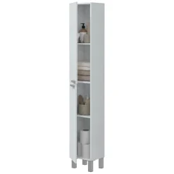Mobile Colonna Bianco Lucido Grigio 3 Ripiani 2 Ante 30x25x182h cm, Reversibile - Nin