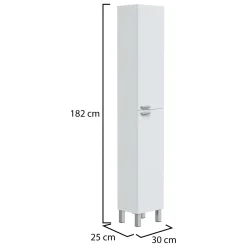 Mobile Colonna Bianco Lucido Grigio 3 Ripiani 2 Ante 30x25x182h cm, Reversibile - Nin