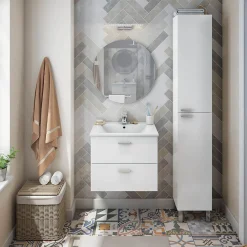 Mobile Colonna Bianco Lucido Grigio 3 Ripiani 2 Ante 30x25x182h cm, Reversibile - Nin