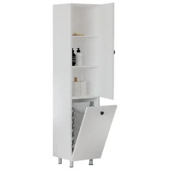 Mobile Colonna Bianco 2 Ripiani 2 Ante 35x32x155h cm, Portabiancheria - Cropani