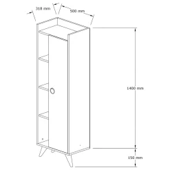 Mobile Colonna Bianco 3 Ripiani Un'anta 50x32x140h cm, 4 Vani - Forchia