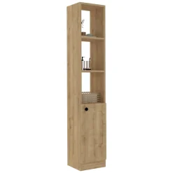 Mobile Colonna Marrone Rovere 3 Ripiani Un'anta 30x30x170h cm, 5 Vani - Leuca