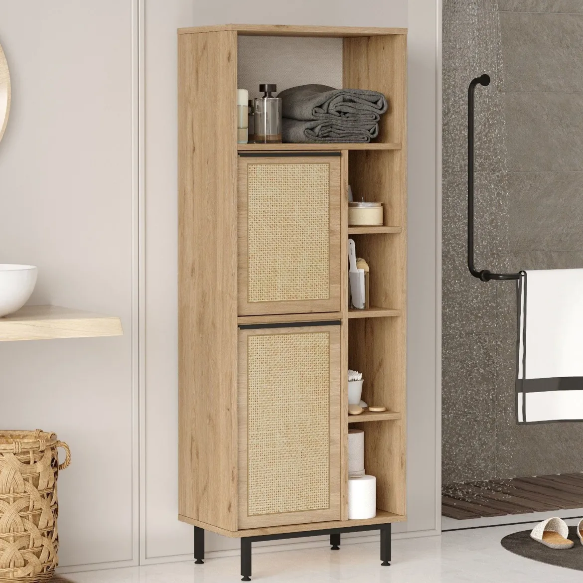 Mobile Colonna Marrone Rovere Colore Ante Marrone Sfumatura Colore Struttura Rovere 96x209x48h cm, Sfumatura Colore Ante Rovere - Canosio