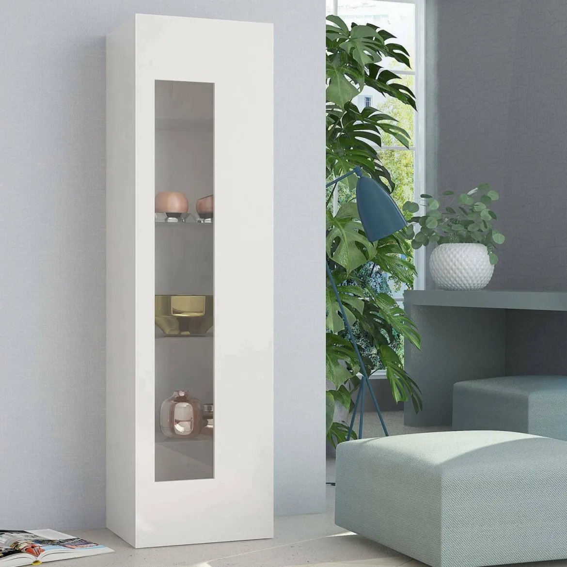 Mobile colonna vetrina 45x34x162h cm bianco lucido - Adatka