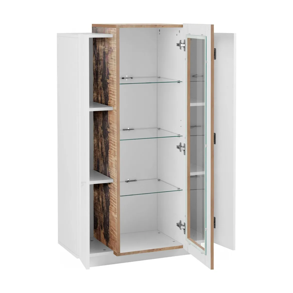 Mobile con vetrina 3 ante salotto 80x38x121h cm bianco lucido e acero - Ablaze