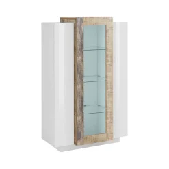 Mobile con vetrina 3 ante salotto 80x38x121h cm bianco lucido e acero - Ablaze
