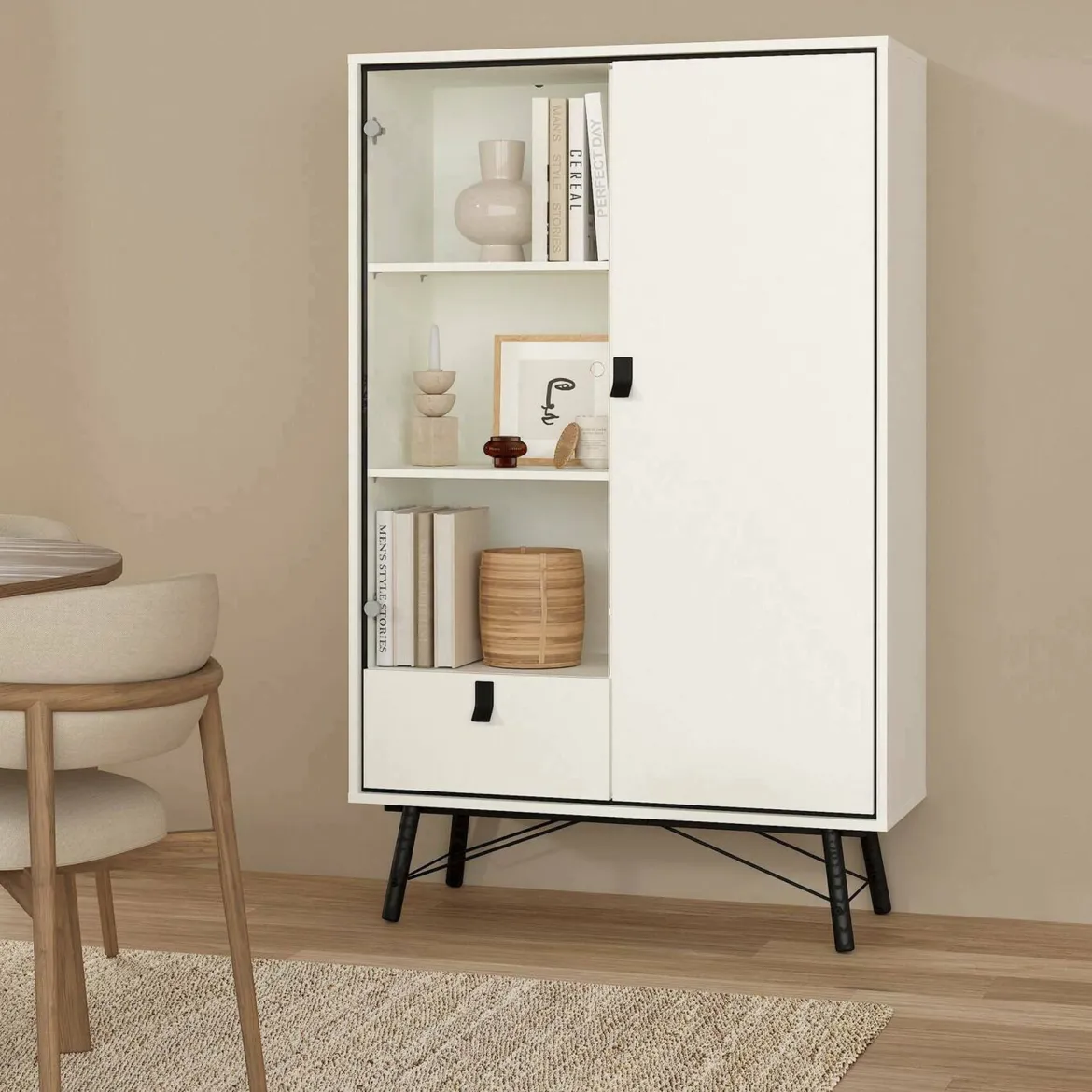 Mobile con vetrina 2 ante 101x40x161h cm bianco e nero - Mora