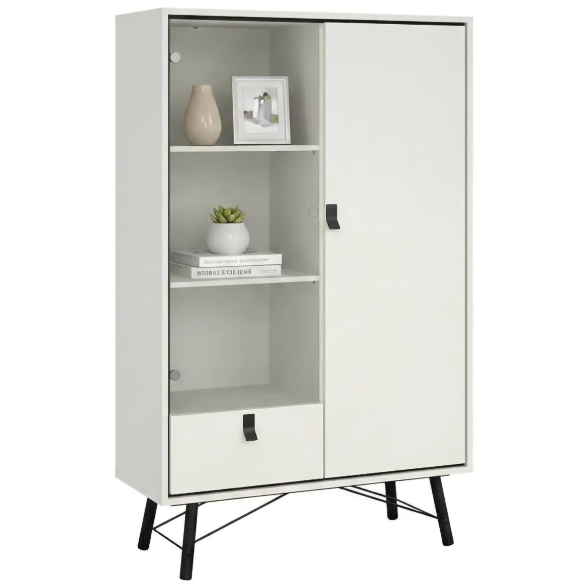 Mobile con vetrina 2 ante 101x40x161h cm bianco e nero - Mora