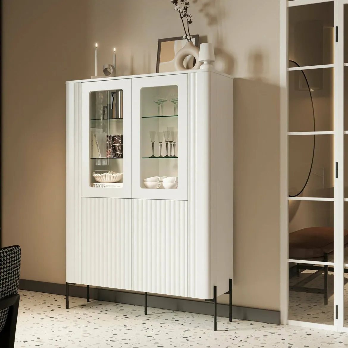Mobile con vetrina 2 ante 78x32x199h cm bianco - Lazio