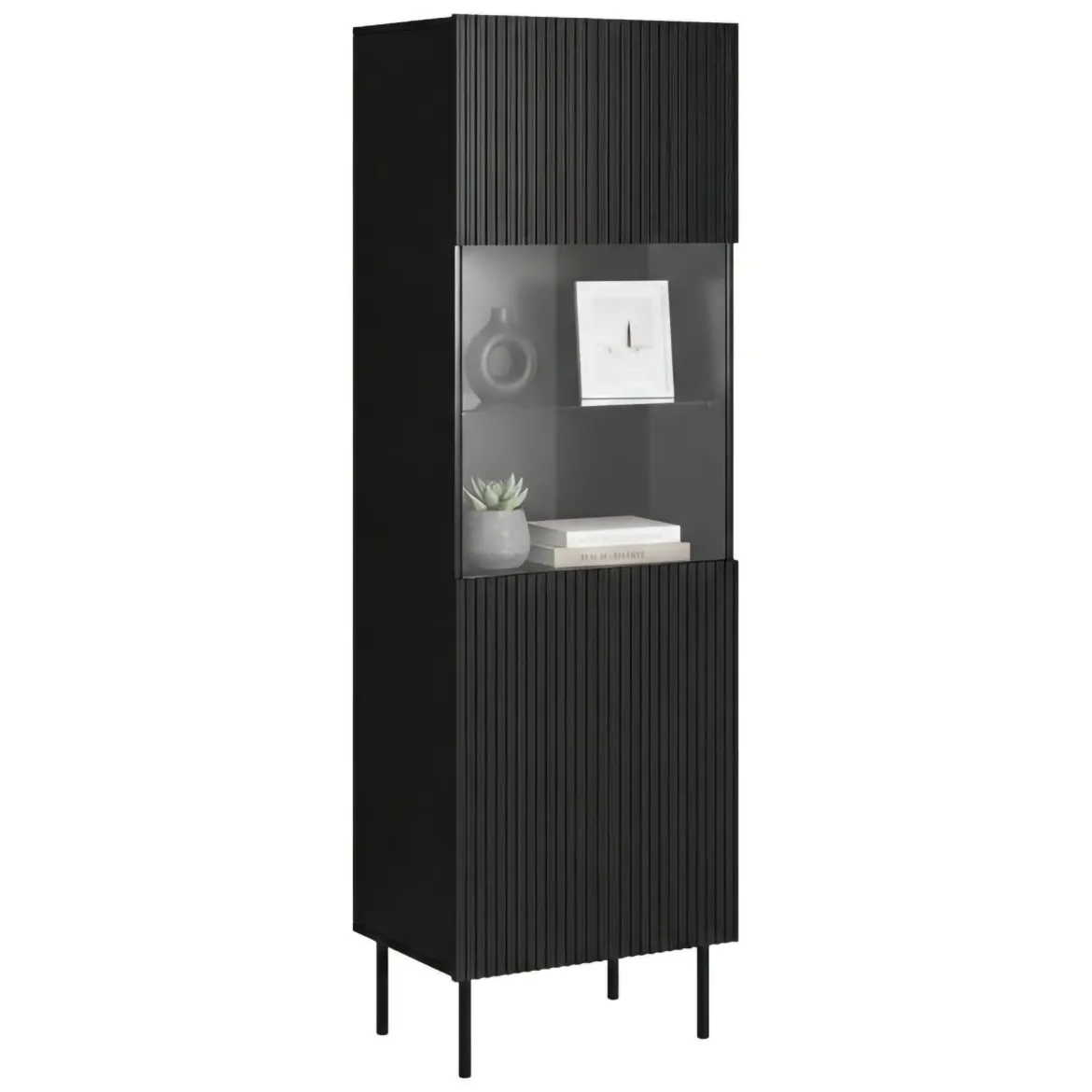 Mobile con vetrina cannettato 59x42x182h cm nero - Luzzana