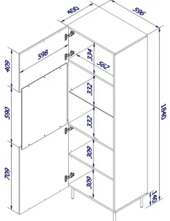Mobile con vetrina cannettato 59x42x182h cm nero - Luzzana