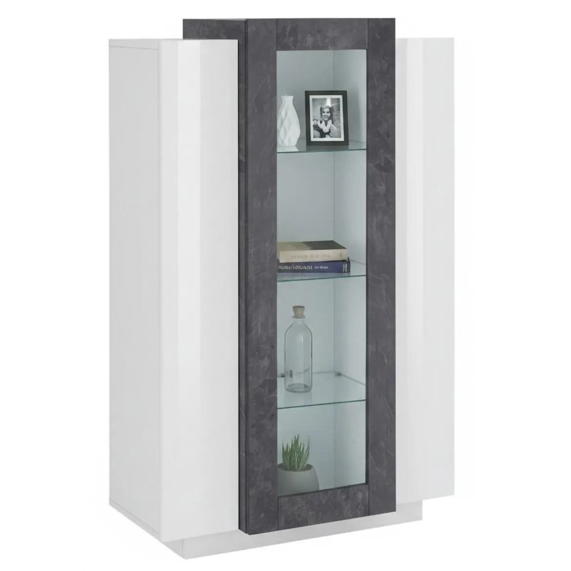 Mobile con vetrina da soggiorno 3 ante 80x38x121h cm bianco lucido e ardesia - Ablaze