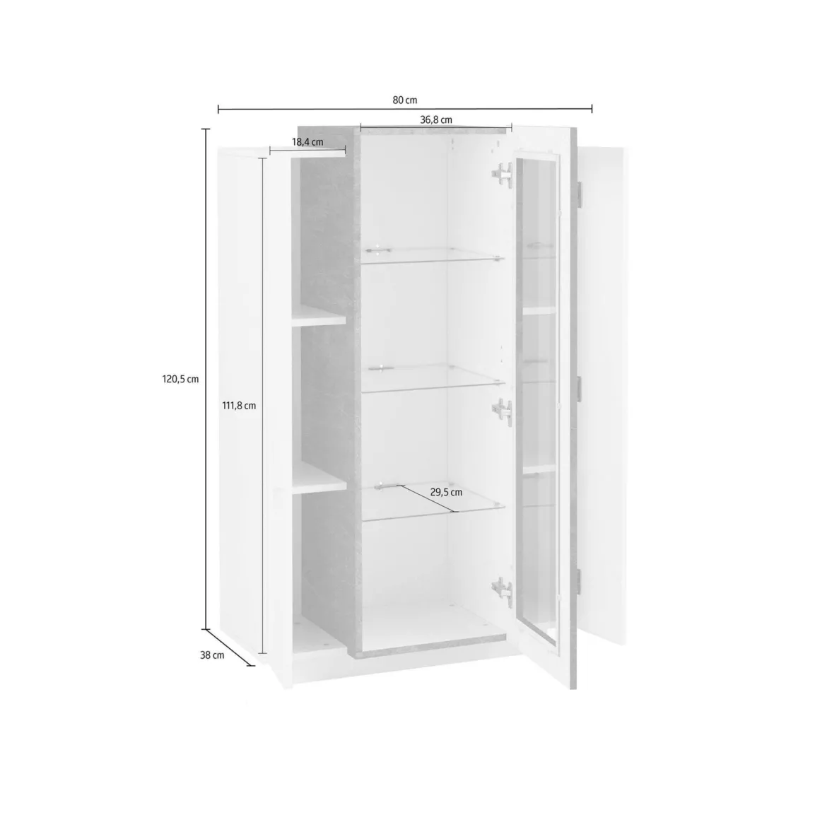 Mobile con vetrina da soggiorno 3 ante 80x38x121h cm bianco lucido e ardesia - Ablaze