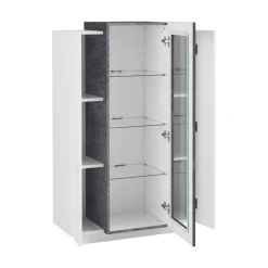 Mobile con vetrina da soggiorno 3 ante 80x38x121h cm bianco lucido e ardesia - Ablaze