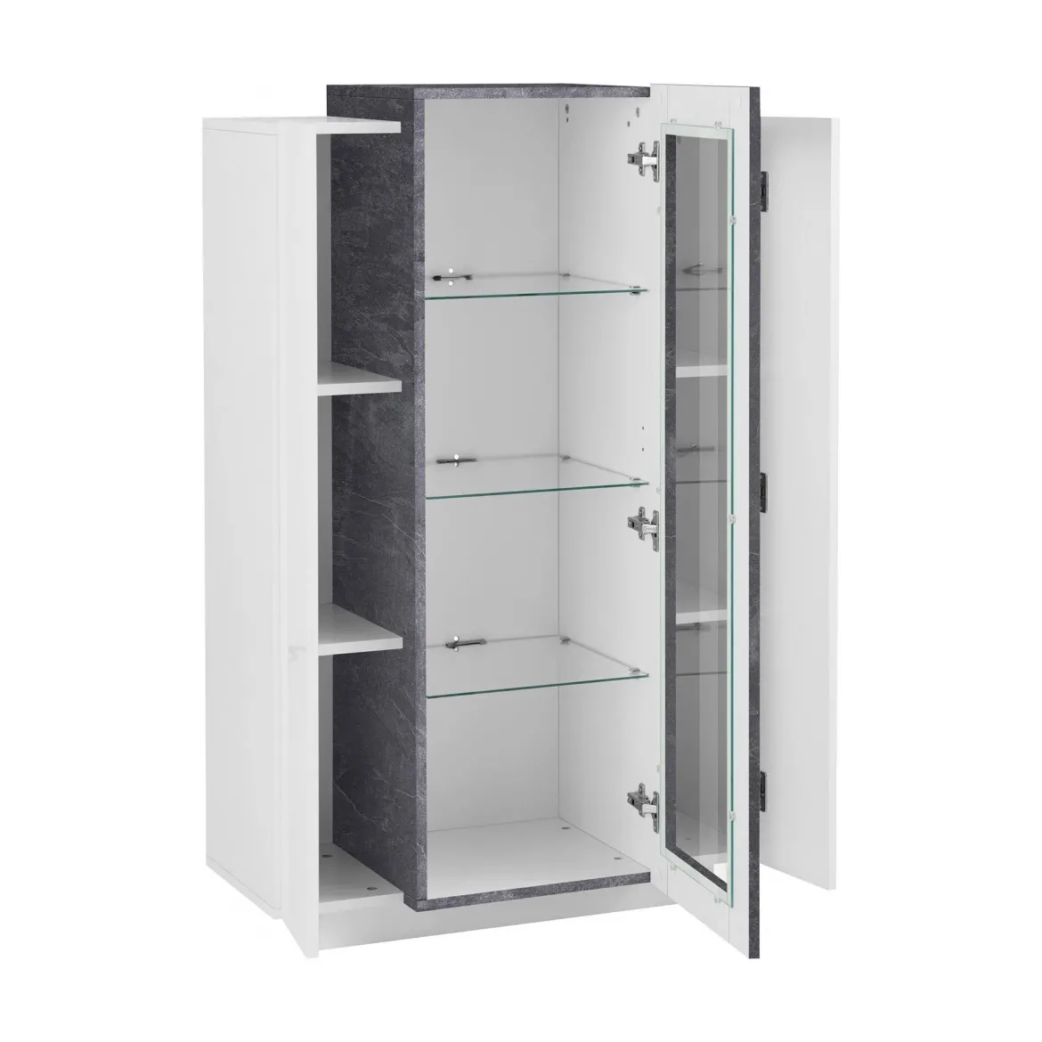 Mobile con vetrina da soggiorno 3 ante 80x38x121h cm bianco lucido e ardesia - Ablaze