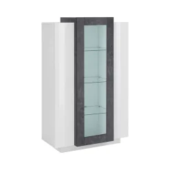 Mobile con vetrina da soggiorno 3 ante 80x38x121h cm bianco lucido e ardesia - Ablaze