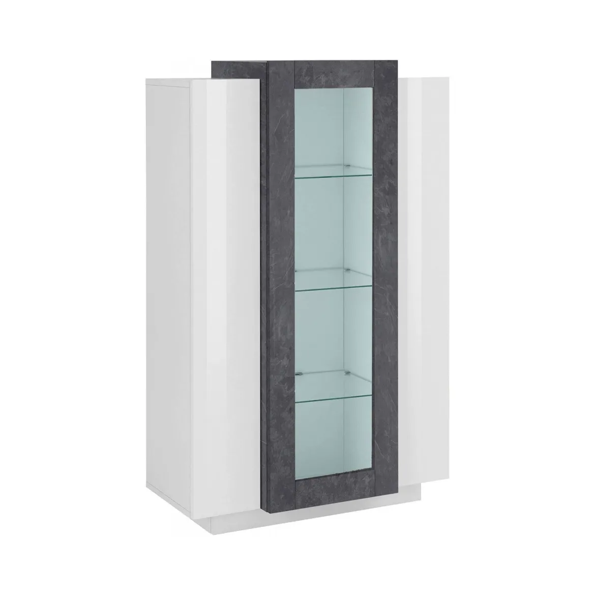 Mobile con vetrina da soggiorno 3 ante 80x38x121h cm bianco lucido e ardesia - Ablaze