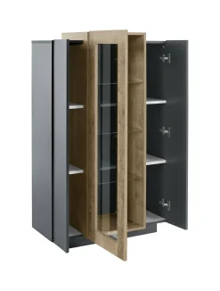 Mobile con vetrina design 3 ante 80x38x121h cm antracite e acero - Ablaze