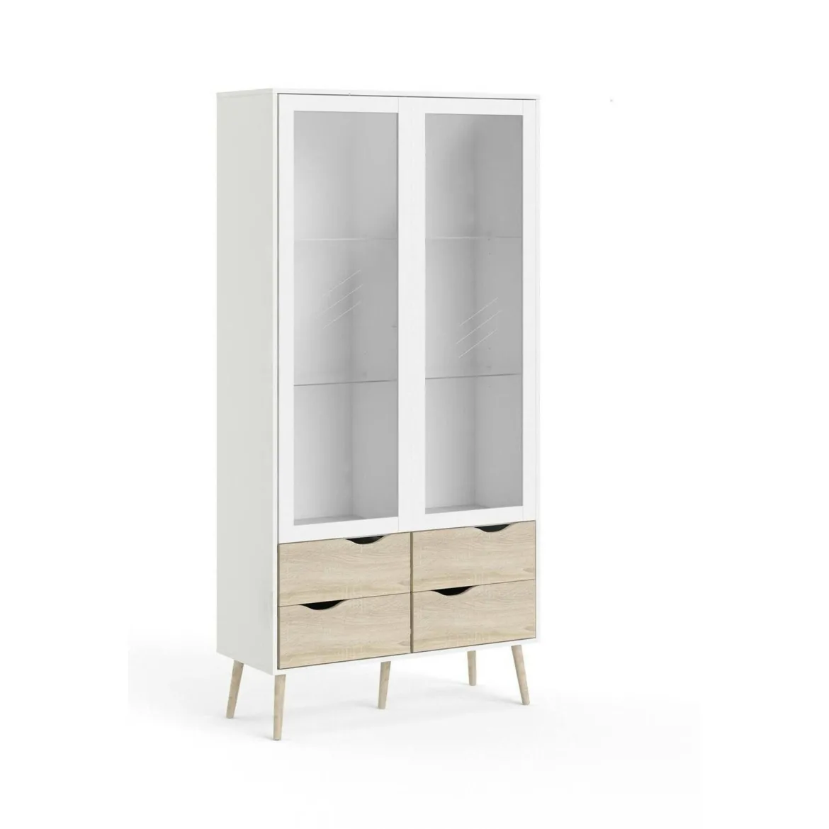 Mobile con vetrina scandi 2 ante 98x39x200h cm bianco e quercia - Amedeo