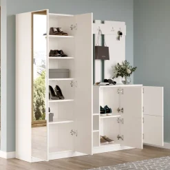 Mobile da Ingresso Beige Specchio Incluso Appendiabiti 187x38x180h cm, 9 Ripiani - Noviglio