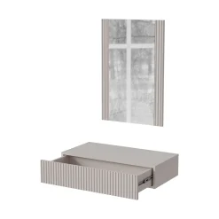Mobile da Ingresso Beige Specchio Incluso Paia 80x42x97h cm, un Cassetto - Premolo