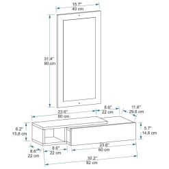 Mobile da Ingresso Bianco Beige Specchio Incluso un Cassetto 82x30x16h cm, un Ripiano - Ingria