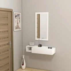 Mobile da Ingresso Bianco Beige Specchio Incluso un Cassetto 82x30x16h cm, un Ripiano - Ingria
