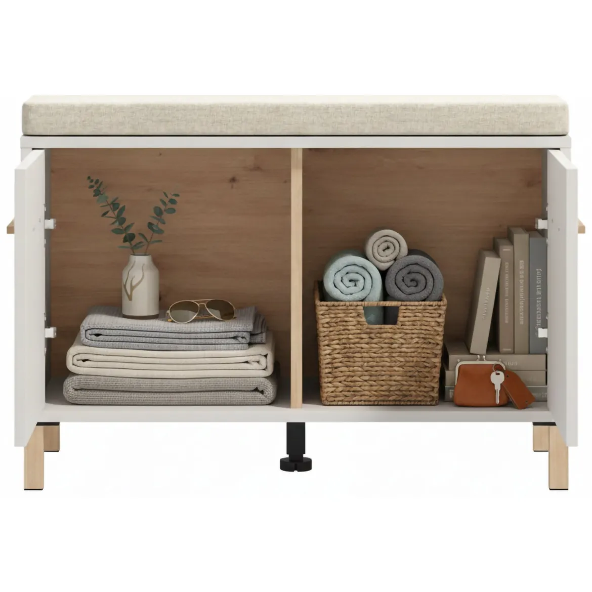 Mobile da Ingresso Bianco Crema Marrone Noce 15 Paia Cassetti 123x30x186h cm, 4 Ripiani Made in Italy - Faicchio