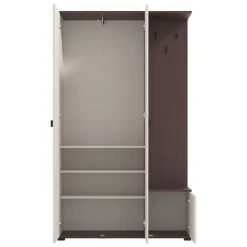 Mobile da Ingresso Bianco Crema Marrone Noce Specchio Incluso 4 Ripiani 116x35x197h cm, Appendiabiti - Raroto
