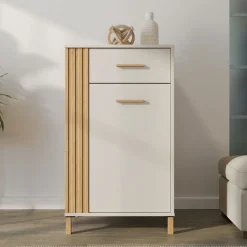 Mobile da Ingresso Bianco Crema Marrone un Cassetto 2 Ripiani 59.5x40x103h cm, Un'anta - Carducci
