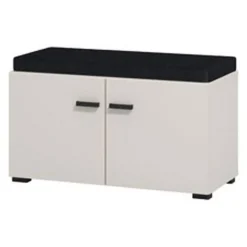 Mobile da Ingresso Bianco Crema Nero un Ripiano 2 Ante 77x35x40.5h cm, 2 Vani - Druento