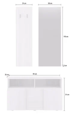 Mobile da Ingresso Bianco Fantasia Specchio Incluso 4 Paia 91x36x165h cm, 2 Ripiani - Riano