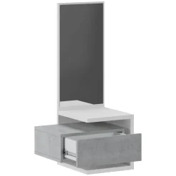 Mobile da Ingresso Bianco Grigio Cemento Specchio Incluso un Cassetto 43x32x90h cm, Installazione Sospesa - Tesero