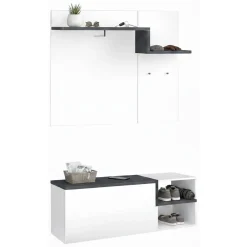 Mobile da Ingresso Bianco Lucido Grigio Ardesia 3 Ripiani Appendiabiti 120x40x154h cm, 2 Ante Made in Italy - Graziella